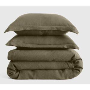 New Quince European Linen Double Flange Duvet Cover Set King/Cal Dusty Olive